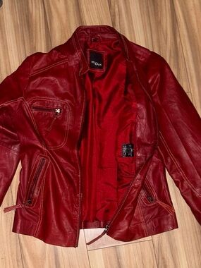 Lamb skin Women’s Red Leather Moto Jacket, never worn